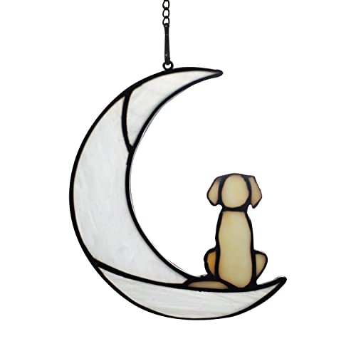 BOXCASA Loss of Dog Sympathy Gift,Stained Glass Dog on Moon for Suncatcher Gifts,Yellow Dog Memorial Gifts for Pet Loss Gifts,Pet Sympathy Gifts for Dogs,Pet Memorial Gifts von BOXCASA