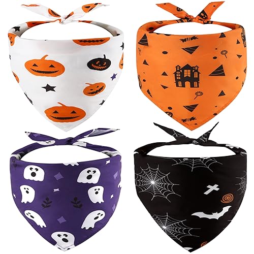 4st Halloween Dog Bandanas, Halloween Dreieckstuch Süßigkeiten Hundehalstuch Waschbar Atmungsaktiv Haustier Halstuch für Kleine Mittelgroße und Große Hunde und Katzen von BOXOB