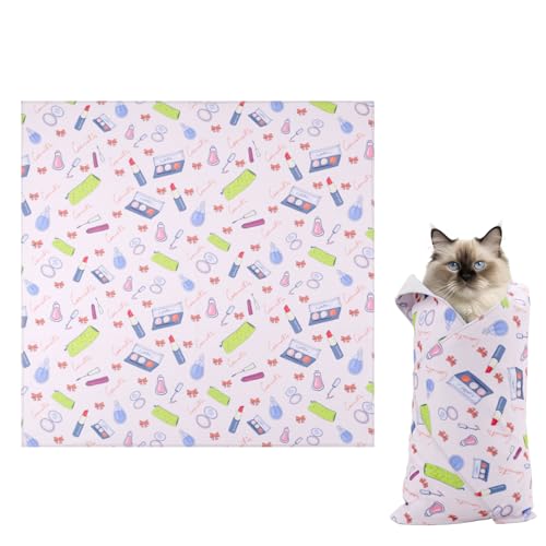 BOXOB Katzenpflegetuch, 55x55 cm Selbsthaftendes Katzen-Fesseltuch zum Krallenschneiden Weiches Katzenwickeltuch Süße Katzen-Burrito-Decke zum Beruhigen und Festhalten (Lippenstift-Stil) von BOXOB