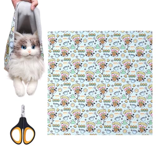 BOXOB Wickeltuch für Katzen, 70x70cm Selbstklebend Katzen Pflege Wickeltuch mit Nagelknipser Wickeltuch für Katzen Kratzfest Katzenwickel zum Schneiden der Nägel Katzenpflegezubehör von BOXOB