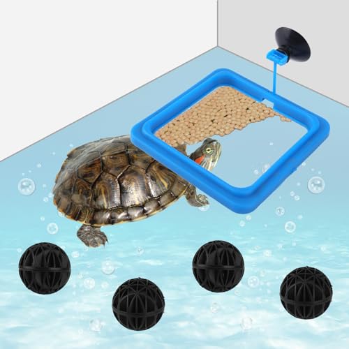 Quadratischer Futterring für Schildkröten, Inklusive 4 Reinigungsbälle Futterring für Fische mit Saugnapf Aquarium Tankzubehör für Schildkröten Goldfische Guppys Kois Kugelfische von BOXOB