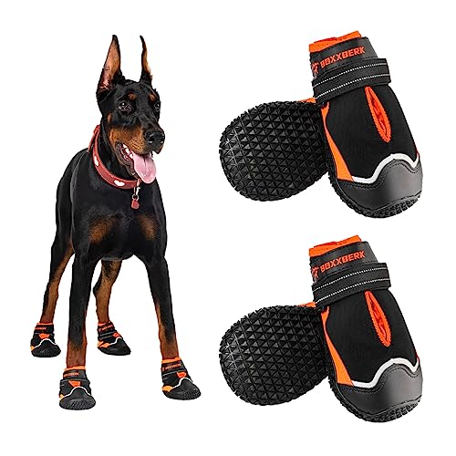 Boxxberk Wasserdichte Hundeschuhe, rutschfeste Gummisohle, Hundeschuhe für den Winter, verschneite Tage, Hartholzböden, heißer Gehweg, Hundepfotenschutz mit reflektierendem Riemen, Hundestiefel für von BOXXBERK