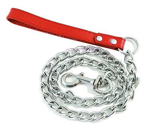 BPS® Pet Dog Metallkette mit Griffsteuerung Dog Walker Strap, Hundeleine mit Ledermanschette und Kette 4 Farben 3 Größen zur Auswahl (3mm * 100cm, Rot) BPS-2763RJ von BPS(R)