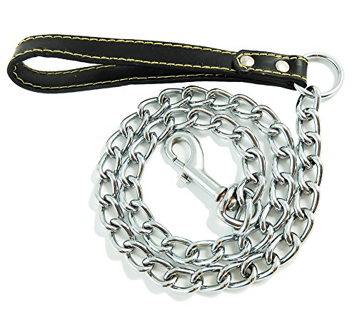 BPS Pet Dog Metalen ketting met handgreepbesturing Dog Walker Strap, Hondenriem met lederen manchet en ketting 4 kleuren 3 maten kiezen (2mm * 100cm, zwart) BPS-2762NE von BPS(R)