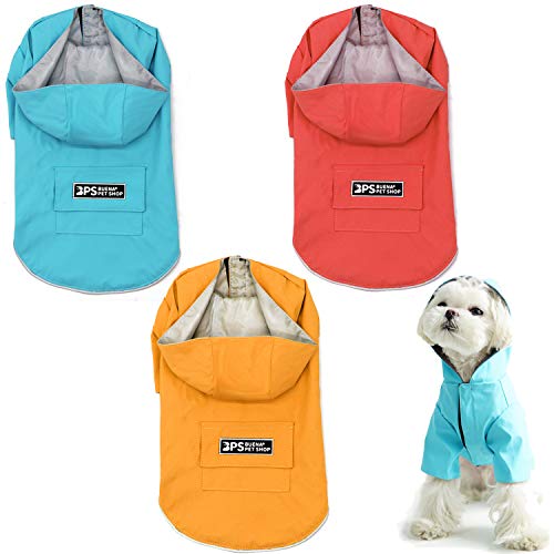 BPS BPS-9701AM Wasserdichte Regenjacke für Haustiere, Hunde, mit Kapuze, Tasche für kleine, mittelgroße und große Hunde, aus 100 % Polyester (M, gelb) von BPS BUENA PET SHOP