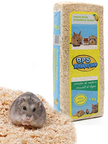 BPS Holzspäne Haustierstreu Sägemehl für Katze Kleintiere Hamster Kaninchen Papagei Eichhörnchen Igel Verschiedene Packungen (1 kg, Zitronengeschmack) BPS-4051 von BPS BUENA PET SHOP