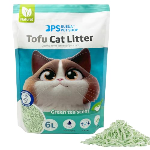 Tofu BPS-15457 BPS Katzenstreu, 6 l, staubfrei, leicht zu verklumpen, Geruchskontrolle, wird in die Toilette geworfen (Green Tea, 1 Stück) von BPS BUENA PET SHOP