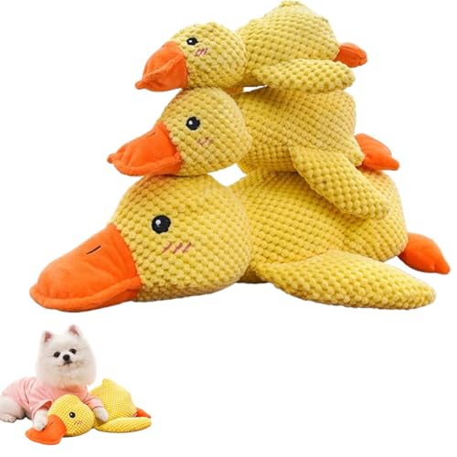 BPWE Calming Duck Dog Toy, Durable The Mellow Dog Calming Duck Dog Squeak Toys, Soft Plush Yellow Stuffed Duck Dog Chew Toy for Dogs Indoor Puppy (S+M+L) von BPWE