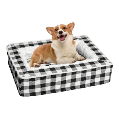 Tartan Cozy Dog Anti-Anxiety Calming Bed, Festive Classic Tartan Pet Bed, Extra Thick Removable Washable Cover Calming Dog Bed (Black,Large) von BPWE