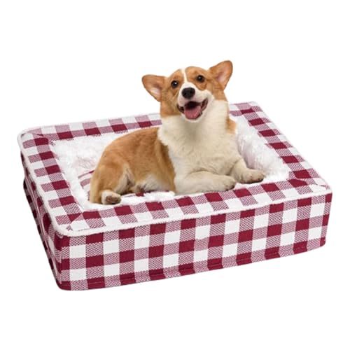 Tartan Cozy Dog Anti-Anxiety Calming Bed, Festive Classic Tartan Pet Bed, Extra Thick Removable Washable Cover Calming Dog Bed (red,Large) von BPWE