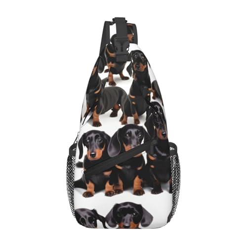 BREAUX Dackel Weiner Pet Dog Print Crossbody Bag Reisetasche Umhängetasche Outdoor Freizeittasche Herren Crossbody Bag Schwarz One Size von BREAUX