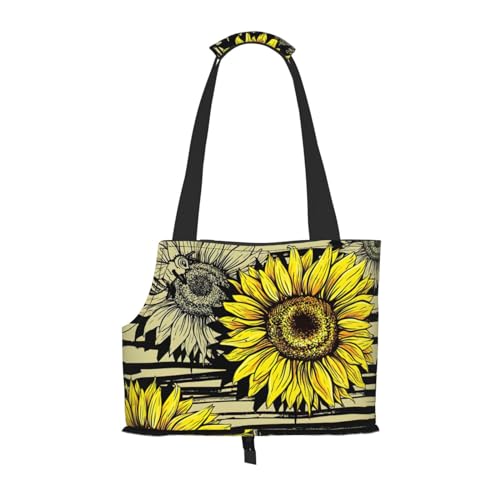 Bees Sunflower Print Pet Portable Foldable Shoulder Bag Small and Medium Size Cat and Dog Portable Backpack von BREAUX