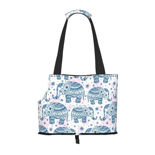 Boho Elefant Print Haustier Tragbar Faltbare Umhängetasche Kleine und Mittlere Größe Katze und Hund Tragbarer Rucksack von BREAUX