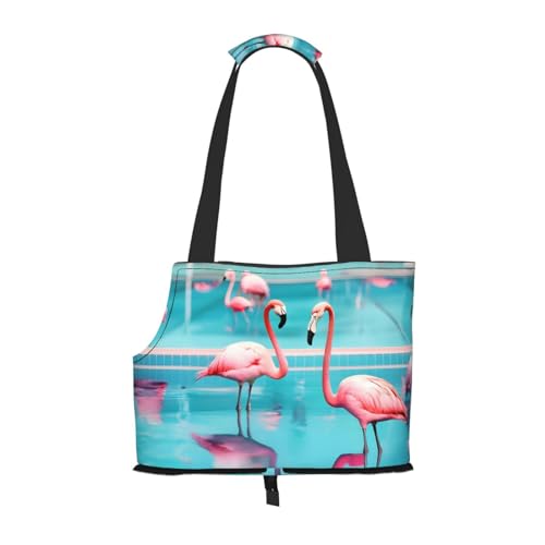 Flamingo und Schwimmbad Druck Haustier Tragbare Faltbare Umhängetasche Kleine und Mittlere Größe Katze und Hund Tragbarer Rucksack von BREAUX