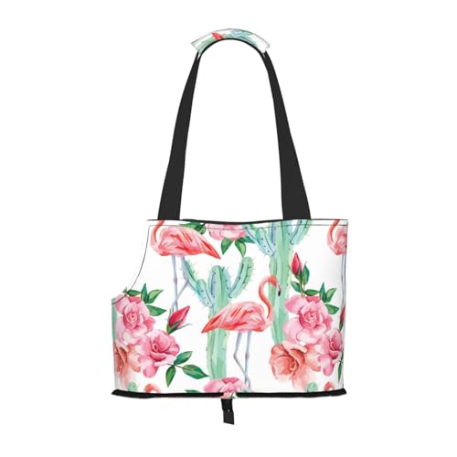 Kaktus Flamingo Rose Blumen Druck Haustier Tragbar Faltbare Umhängetasche Kleine und Mittlere Größe Katze und Hund Tragbarer Rucksack von BREAUX