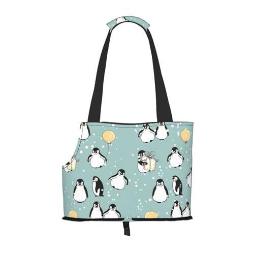 Pinguin-Ballon-Schneeflocken-Druck, tragbare faltbare Umhängetasche, kleine und mittelgroße Katze und Hund, tragbarer Rucksack von BREAUX