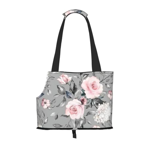 Rose Flowers with Leaves Print Pet Portable Foldable Shoulder Bag, Small and Medium Size Cat and Dog Portable Backpack von BREAUX