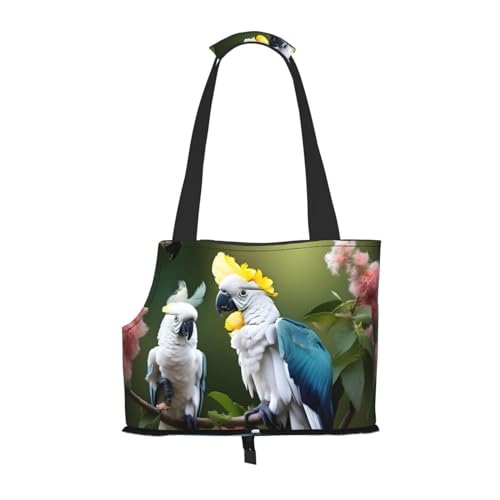 Schöne tragbare Umhängetasche für Haustiere, Kakadu, Vogel, Blumendruck, faltbar, 34 x 15 x 26 cm. von BREAUX