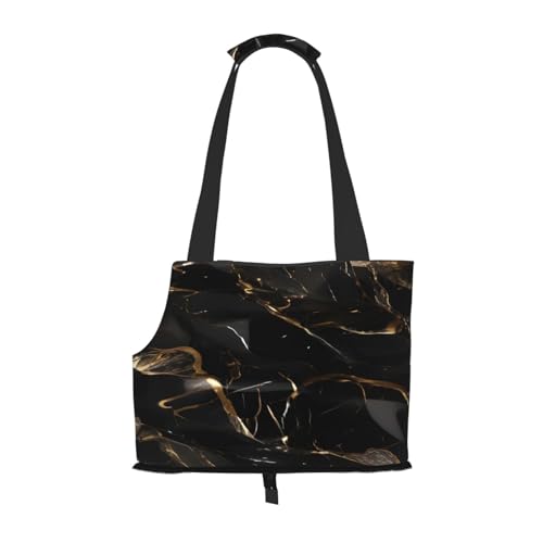Tragbare Schultertasche für Haustiere, schwarz, goldfarben, Marmor-Druck, faltbar, 34 x 15 x 26 cm. von BREAUX