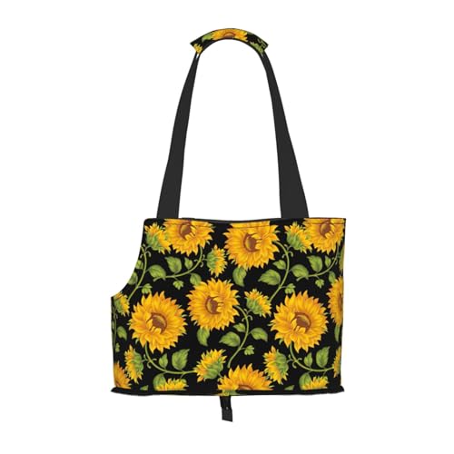 Tragbare faltbare Umhängetasche mit Sonnenblumenmuster, kleiner und mittelgroßer Katzen- und Hunde-Rucksack. von BREAUX