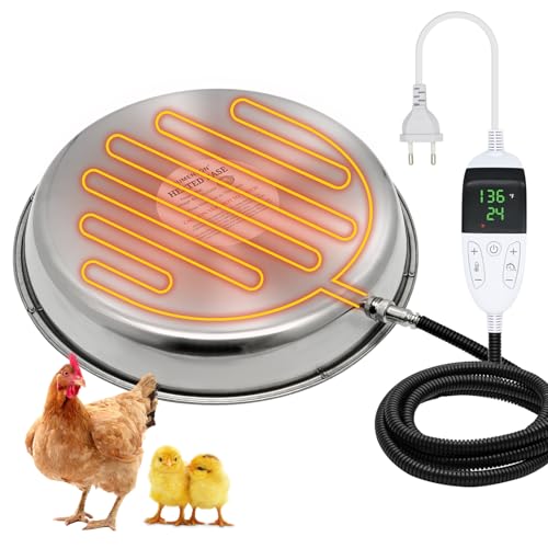 BREUAILY 30cm Heizplatte für Geflügeltränke 55W Metal Hühnertränke Beheizte Basis Tränkenwärmer Geflügel mit Digital Temperturregler und Timer für Hühnerstall Farm (30cm) von BREUAILY