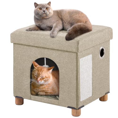 BRIAN & DANY BRIAN & DANY Faltbare Katzenhöhle Große Katzen, Katzenhaus Höhle für Katzen mit Kratzbrett und Spielball, Sitztruhe Sitzhocker Fußhocker mit Holzfüßen 37 x 31.8 x 36 cm von BRIAN & DANY