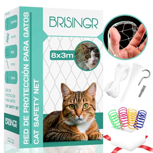 BRISINGR® ️ Katzennetz aus Nylon + Zubehör + Bedienungsanleitung | Balkonnetz, Fenster usw von BRISINGR