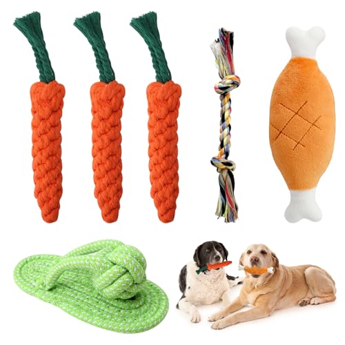 BRISKORE Hundespielzeug Set, 6 Pcs Hundespielzeug Unzerstörbar Hundespielzeug Welpenspielzeug Kleine Welpen aus Baumwolle, Bissfestes Hundespielzeug Kleine Hunde, Welpen Spielzeug Hund Unzerstörbar von BRISKORE