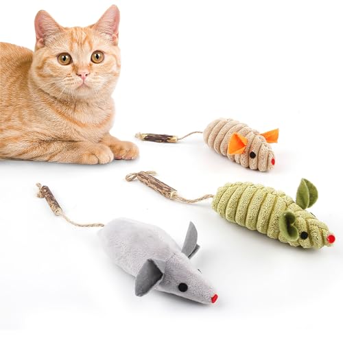 BRISKORE 3 Stück Katzenminzen Spielzeug, Katzenspielzeug Maus für Katzen im Innenbereich Plüsch Maus Kitten Spielzeug Katzenminze Spielzeug Catnip Toy Spielzeug Katze Maus Toys von BRISKORE