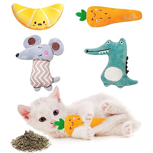 BRISKORE Katzenminzen Spielzeug, 4 Pcs Katzenspielzeug mit Katzenminze, Katzenspielzeug Selbstbeschäftigung Catnip Toy Cat Toys, Katzenminze Kissen Plüsch Spielzeug für Katzen von BRISKORE