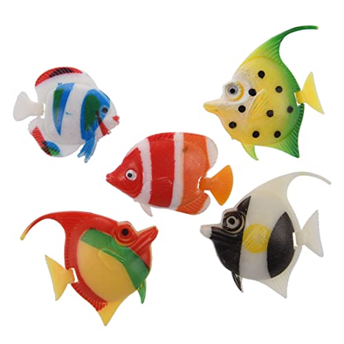 BRIUERG Kuenstliche Multi farbige Kunststoff Fisch Ornament 5 Stueck Fuer Aquarium von BRIUERG