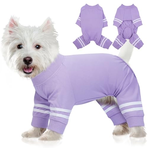 BRKURLEG Hunde-Pyjama, weiches Material, dehnbar, für kleine Hunde, Einteiler, 4 Beine, Einteiler, Pjs, Kleidung für Welpen und Katzen, Hunde-Genesungsanzug, atmungsaktiv, für Jungen und Mädchen von BRKURLEG