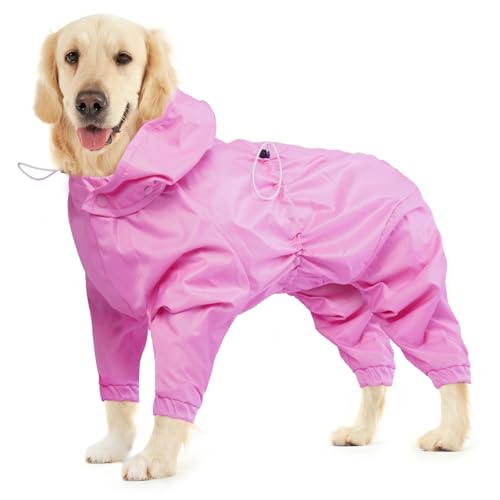 BRKURLEG Hunde-Regenmantel, 4 Beine, wasserdichte Regenjacke mit Loch für die Leine, reflektierend, Haustierponcho für mittelgroße Hunde, große Hunde, Jungen, Mädchen, leichte, wasserdichte Jacke, von BRKURLEG