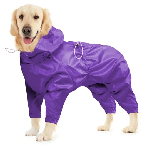 BRKURLEG Hunde-Regenmantel, reflektierend, für mittelgroße Hunde, große Hunde, Jungen, Mädchen, Haustiere, wasserdicht, regenfeste Jacke mit Loch für die Leine, 4 Beine, leichte wasserdichte Jacke, von BRKURLEG