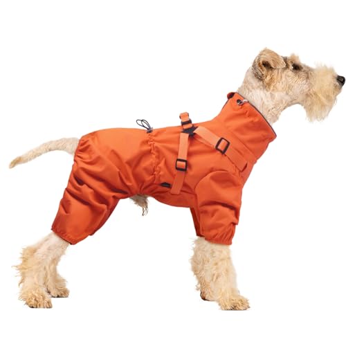 BRKURLEG Hunde-Regenmantel für kleine und mittelgroße Hunde, Regenmantel für kleine Hunde mit integriertem Geschirr, 4 Beine, Orange, Größe XXL von BRKURLEG