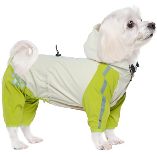 BRKURLEG Hunde-Regenmantel mit Beinen, Regenmantel für kleine Hunde, wasserdichte Hundekleidung, Haustier-Regenjacke mit Loch für die Leine, reflektierend, Haustierponcho für kleine Hunde, Jungen, von BRKURLEG