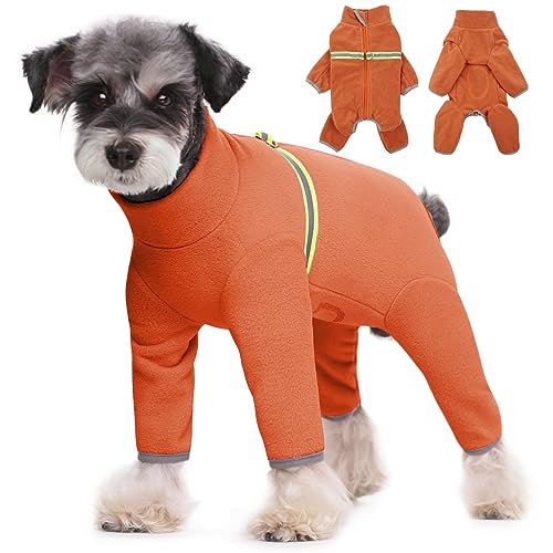 BRKURLEG Hunde-Wintermantel, Welpen, kaltes Wetter, Polarfleece-Mantel, reflektierender warmer Einteiler, Pullover, Hund, vierbeinige, warme Kleidung für kleine, mittelgroße und große Hunde, Orange, von BRKURLEG