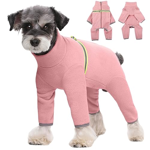 BRKURLEG Hundemantel für kaltes Wetter, Polar-Fleece, Vierbeine, Winterjacke, reflektierend, warm, Einteiler, Pink/Lila, langärmelig, Outfit mit Leinenring, Pjs für männliche und weibliche Hunde von BRKURLEG