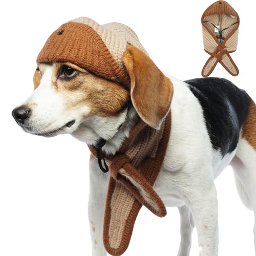 BRKURLEG Hundemütze, verstellbare Winter-Strickmütze, weiche Haustiermütze mit Ohrlöchern, niedliche Weihnachtsmütze, Halloween-Party, Kostüm, Kopfbedeckung, Zubehör, warme Hundehüte (Braun, L) von BRKURLEG