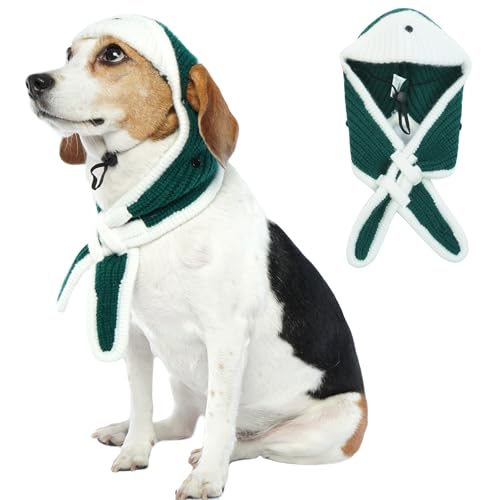 BRKURLEG Hundemütze, verstellbare Winter-Strickmütze, weiche Haustiermütze mit Ohrlöchern, niedliche Weihnachtsmütze, Halloween-Party, Kostüm, Kopfbedeckung, Zubehör, warme Hundehüte (Grün, L) von BRKURLEG