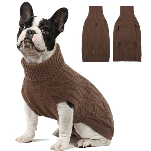 BRKURLEG Rollkragenpullover für Hunde, Winterkleidung für kleine, mittelgroße Hunde, Jungen und Mädchen, Haustierpullover mit Loch für die Leine, warmer Hundepullover für Teddy, Pudel und kleinere von BRKURLEG