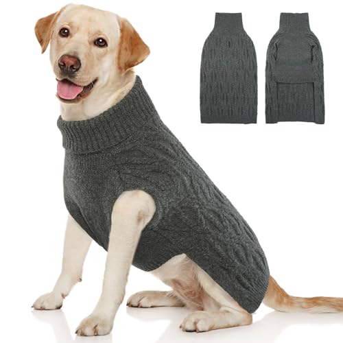 BRKURLEG Rollkragenpullover für Hunde, Winterkleidung für mittelgroße und große Hunde, Jungen und Mädchen, Haustierpullover mit Loch für die Leine, warmer Hundepullover für Bulldogge, Pitbull, von BRKURLEG