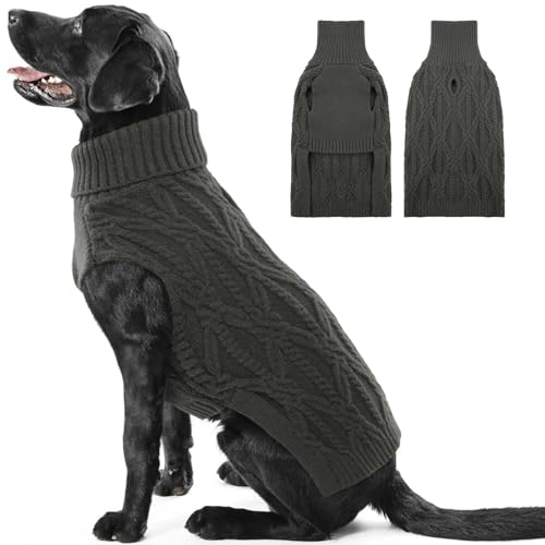 BRKURLEG Rollkragenpullover für Hunde, Winterkleidung für mittelgroße und große Hunde, Jungen und Mädchen, Haustierpullover mit Loch für die Leine, warmer Hundepullover für Bulldogge, Pitbull, von BRKURLEG