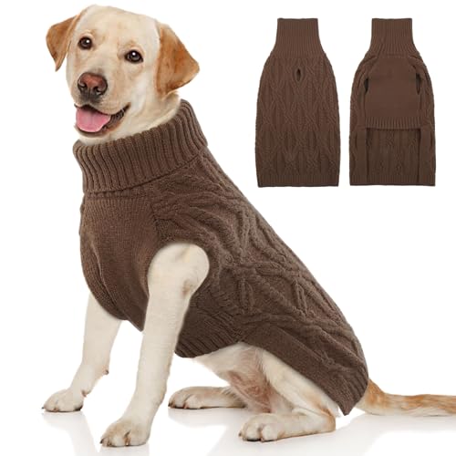 BRKURLEG Rollkragenpullover für Hunde, Winterkleidung für mittelgroße und große Hunde, Jungen und Mädchen, Haustierpullover mit Loch für die Leine, warmer Hundepullover für Bulldogge, Pitbull, von BRKURLEG