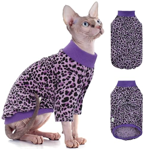 BRKURLEG Sphynx Haarloses Katzen-Shirt, Welpenkleidung, weiche Baumwolle, T-Shirts, Katzenweste, Haustierkleidung, runder Kragen, Weste, Kätzchen-Hemden, niedlicher Katzen-Pyjama (lila, XL) von BRKURLEG