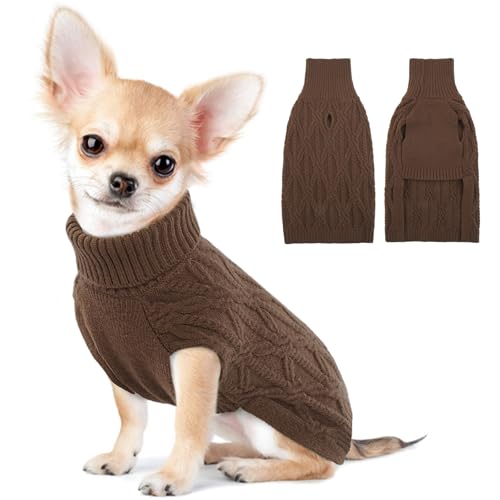 BRKURLEG Thermo-Strickpullover für kleine Hunde, Hundepullover, warmer Wintermantel, Haustierkleidung, Katzenbekleidung, Welpenpullover für Katzen, Chihuahua, Zwergspitz, Größe S, Braun von BRKURLEG