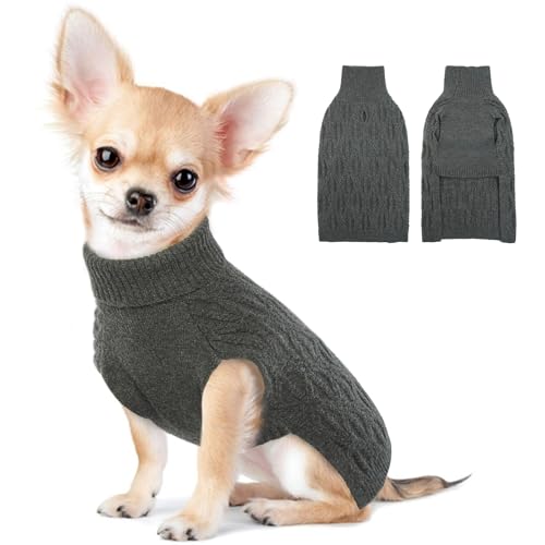 BRKURLEG Thermo-Strickpullover für kleine Hunde, Hundepullover, warmer Wintermantel, Haustierkleidung, Katzenbekleidung, Welpenpullover für Katzen, Chihuahua, Zwergspitz, Größe S, Grau) von BRKURLEG