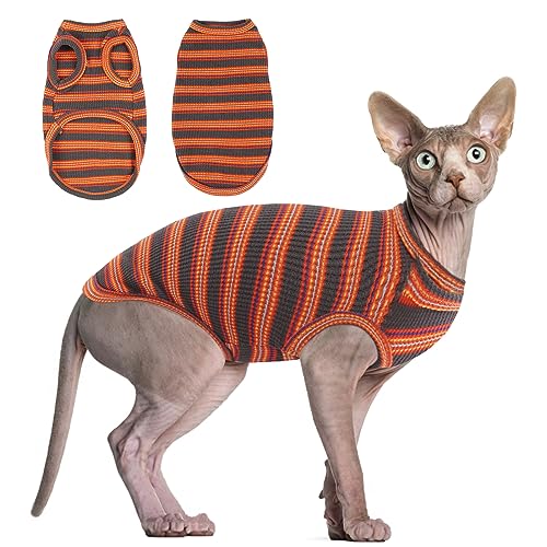 Sphynx T-Shirt, ohne Haare, rote und schwarze Streifen, Pullover, Kätzchen-Shirts, ärmellos, Sommer, runder Kragen, Katzenkleidung, Weste für Cornish Rex Devon Rex Peterbald und kleine Hunde von BRKURLEG