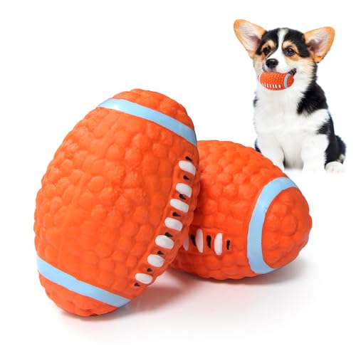 8,6 cm quietschendes Hundespielzeug Fußball, Rugby-Form, interaktive Hundebälle für zahnende Welpen, kleine und mittelgroße Hunde, langlebige Hundebälle zum Kauen und Training (klein, 2 Stück) von BRMDT