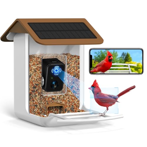 BROAIMX Smart Bird Feeder Camera, Free AI Forever, 1080P HD Camera Auto Capture Bird Videos & Solar Panel, App Benachrichtigung Wenn Vögel erkannt werden, Vogelhaus mit Eingebautem Zwei-Wege-Mikrofon von BROAIMX